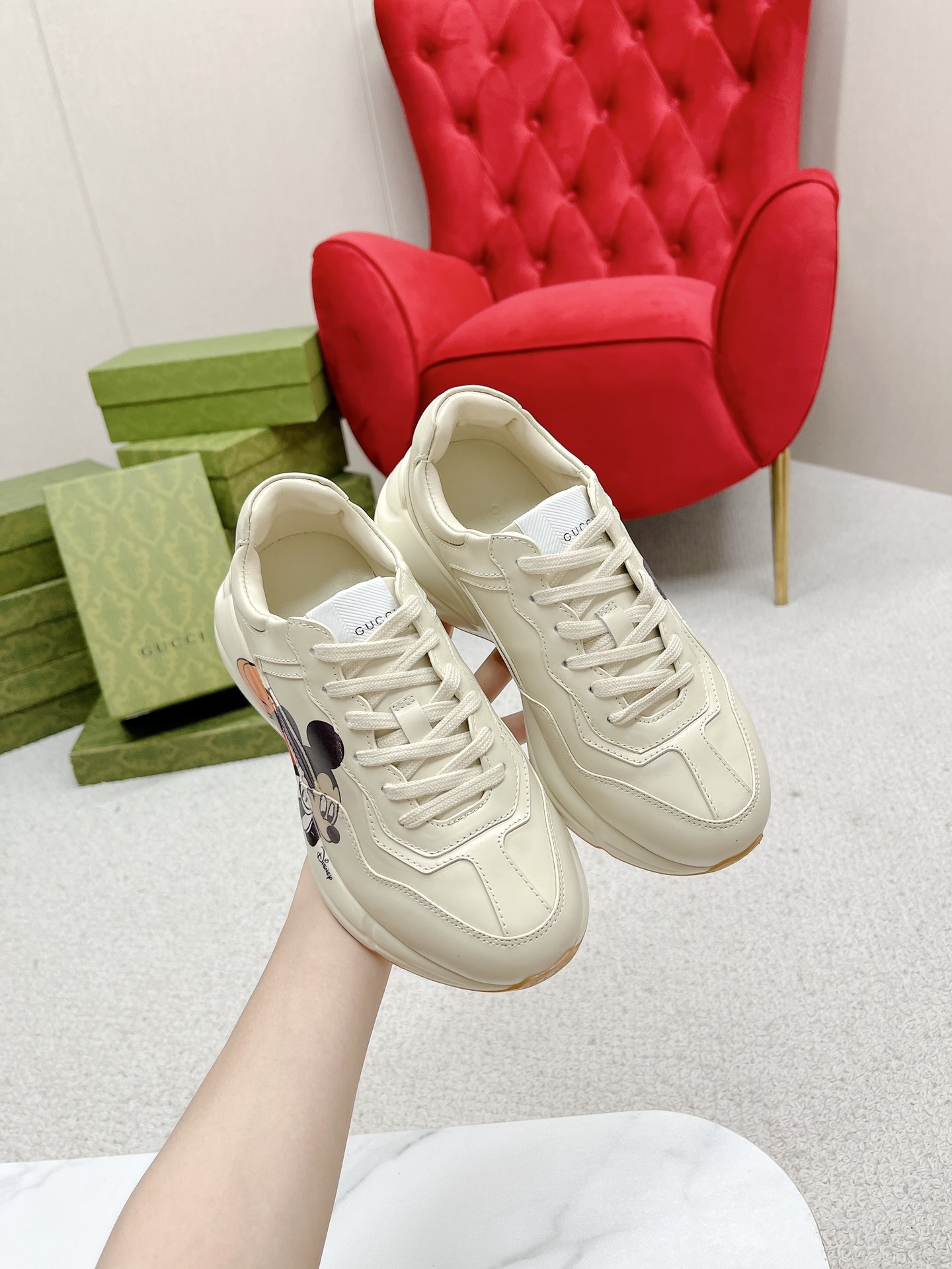 Calfskin Mickey Mouse Womens Rhyton Sneakers