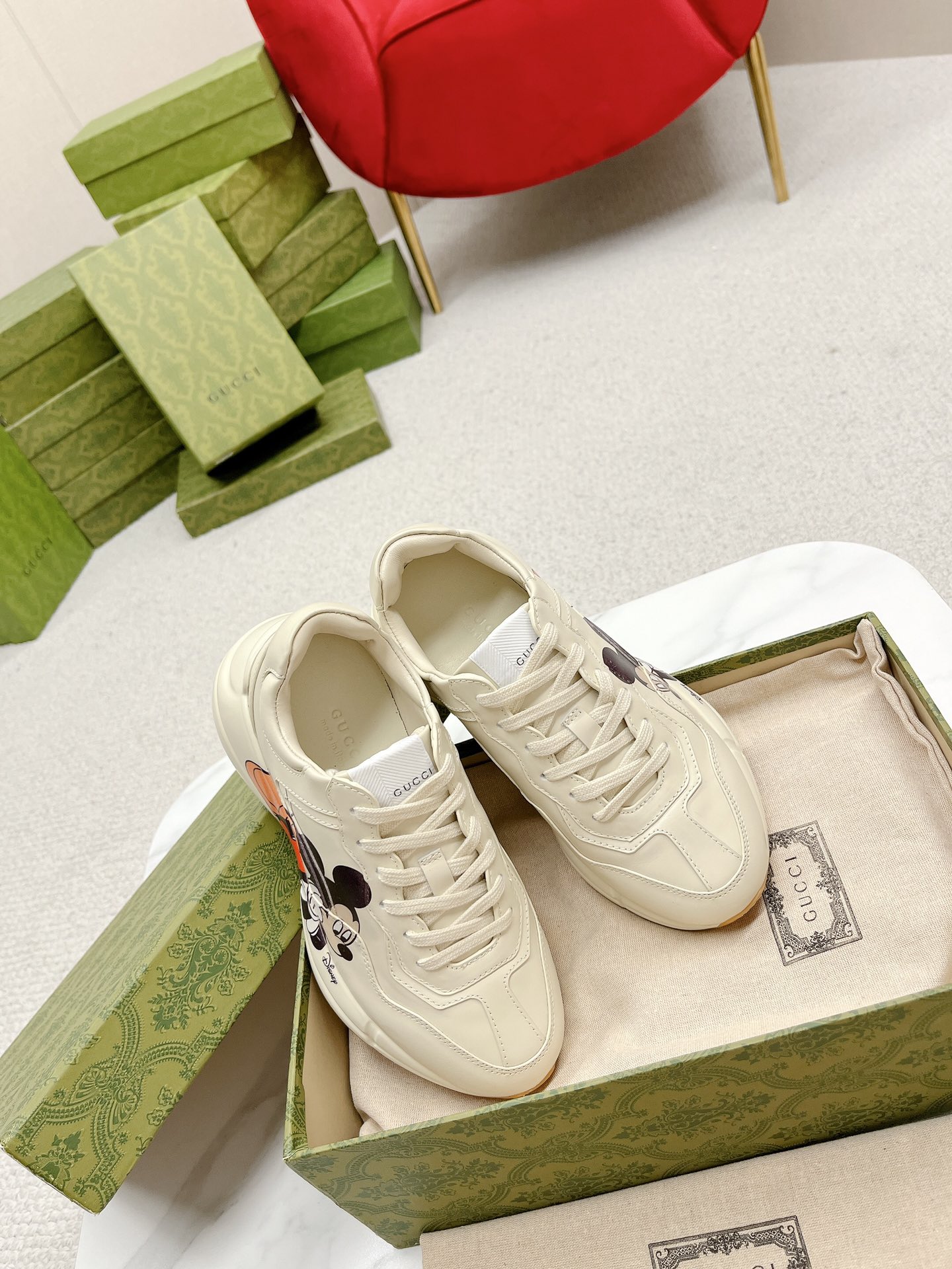 Calfskin Mickey Mouse Womens Rhyton Sneakers