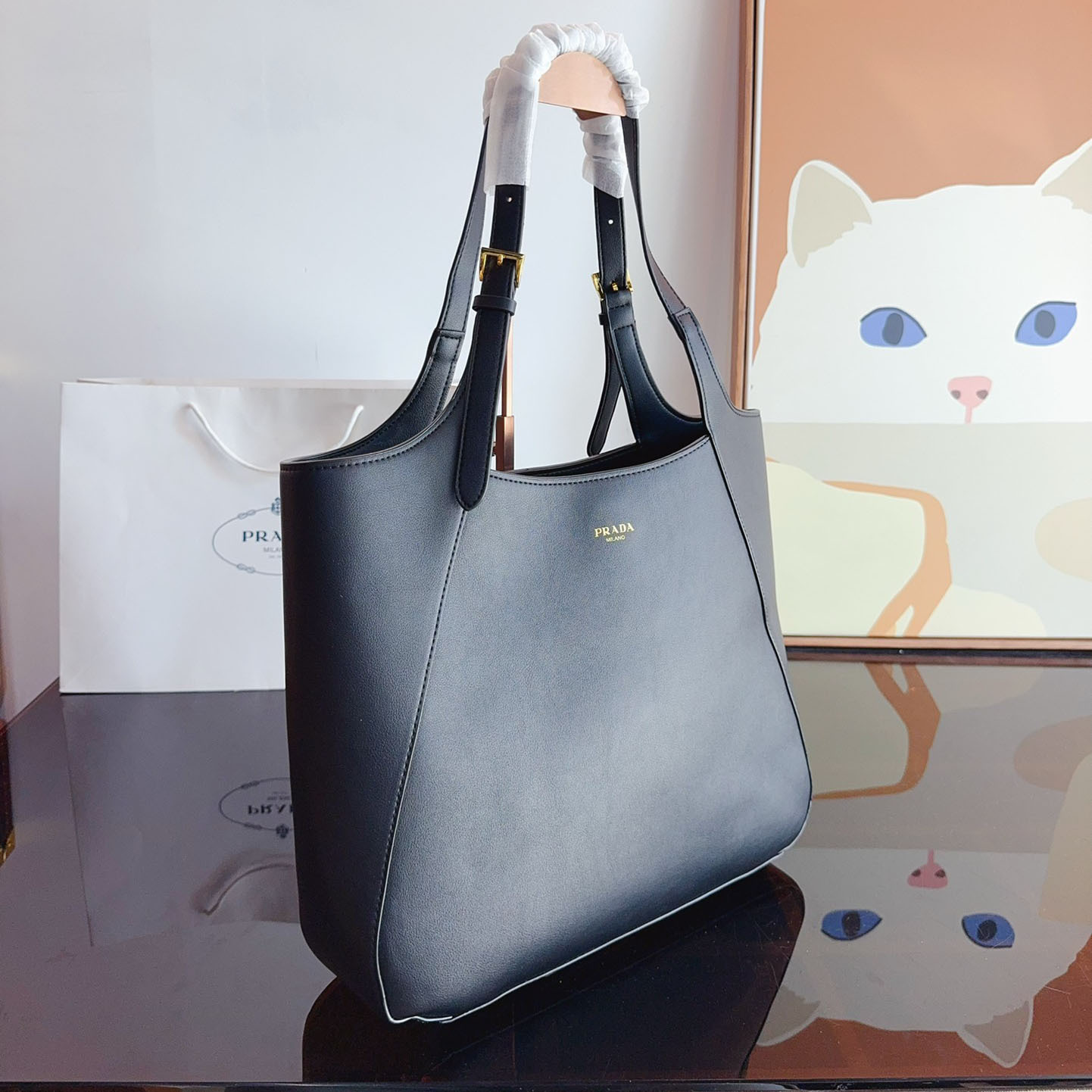 Large leather tote bag