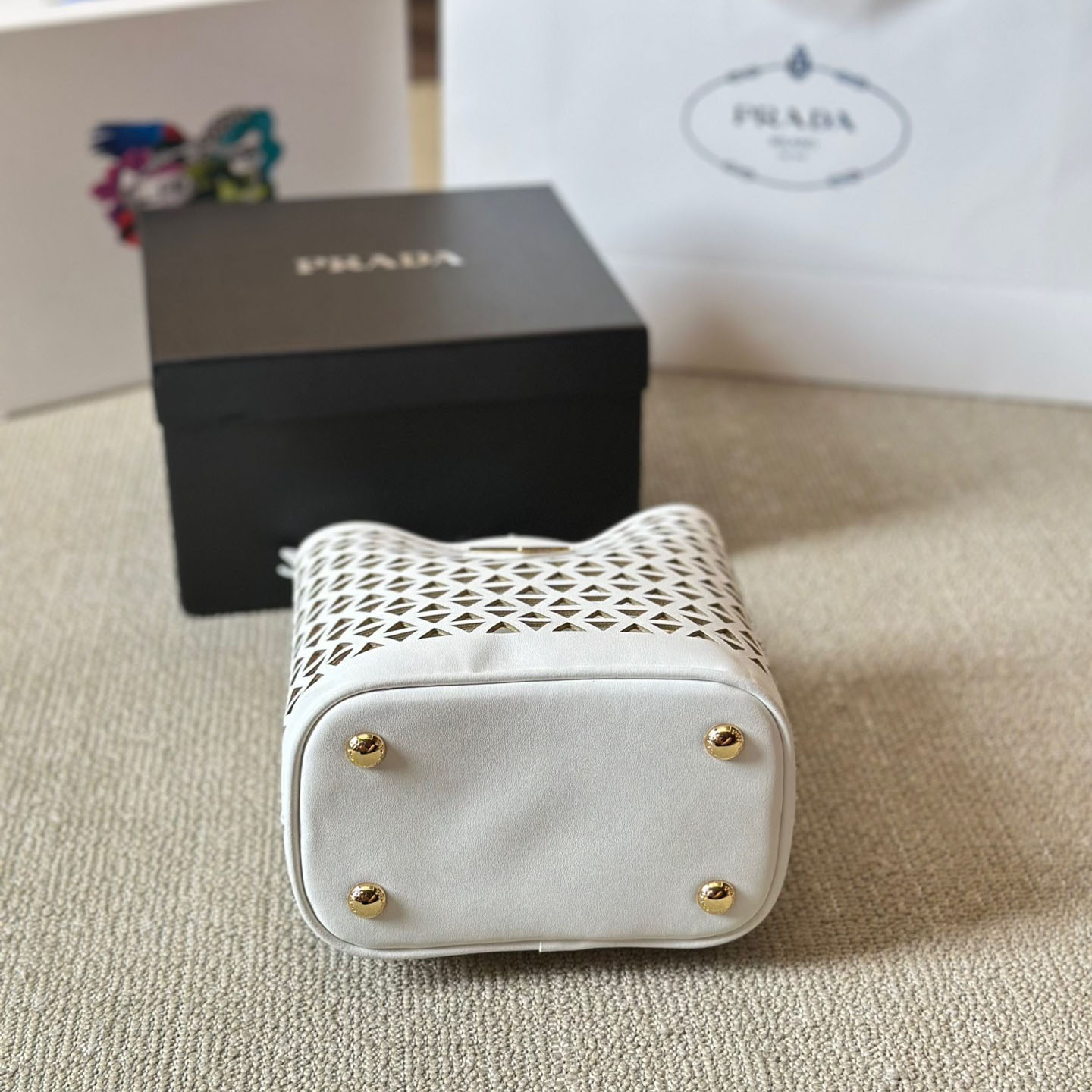 Perforated leather tote bag