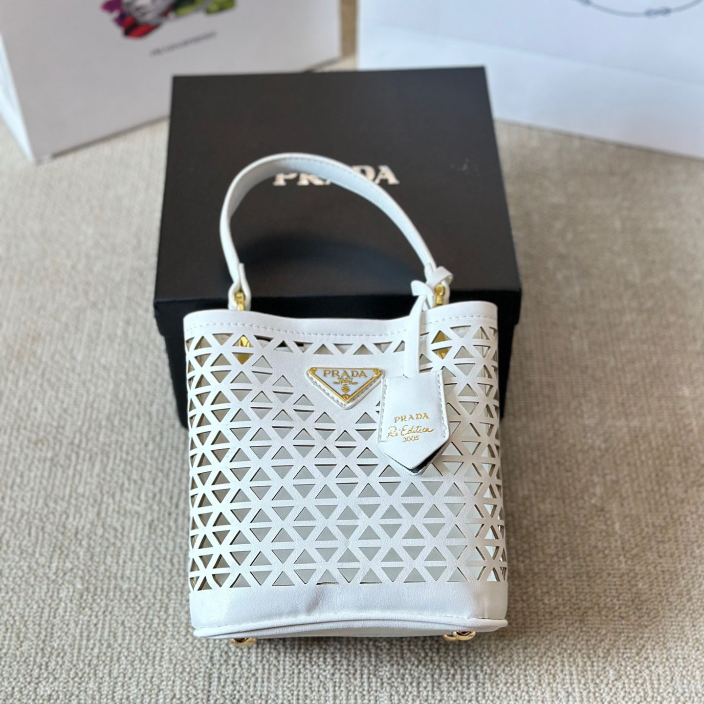 Perforated leather tote bag
