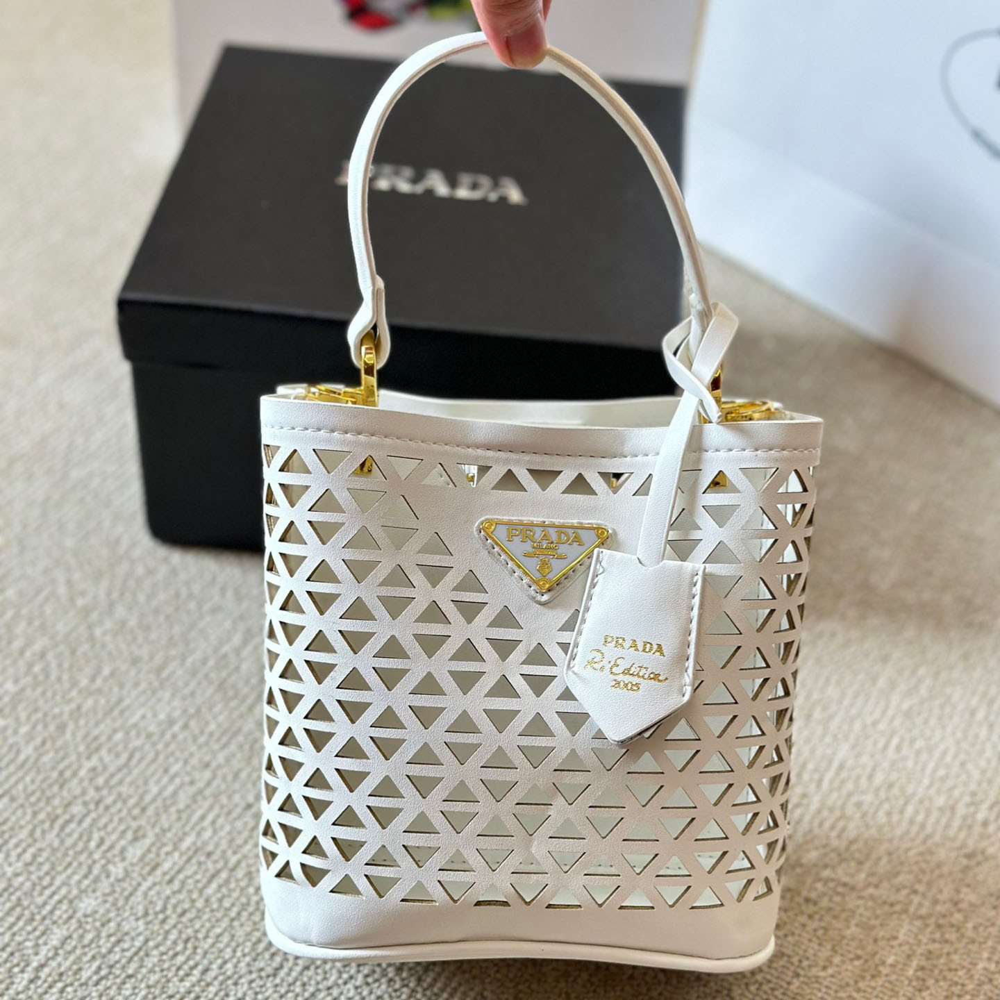 Perforated leather tote bag