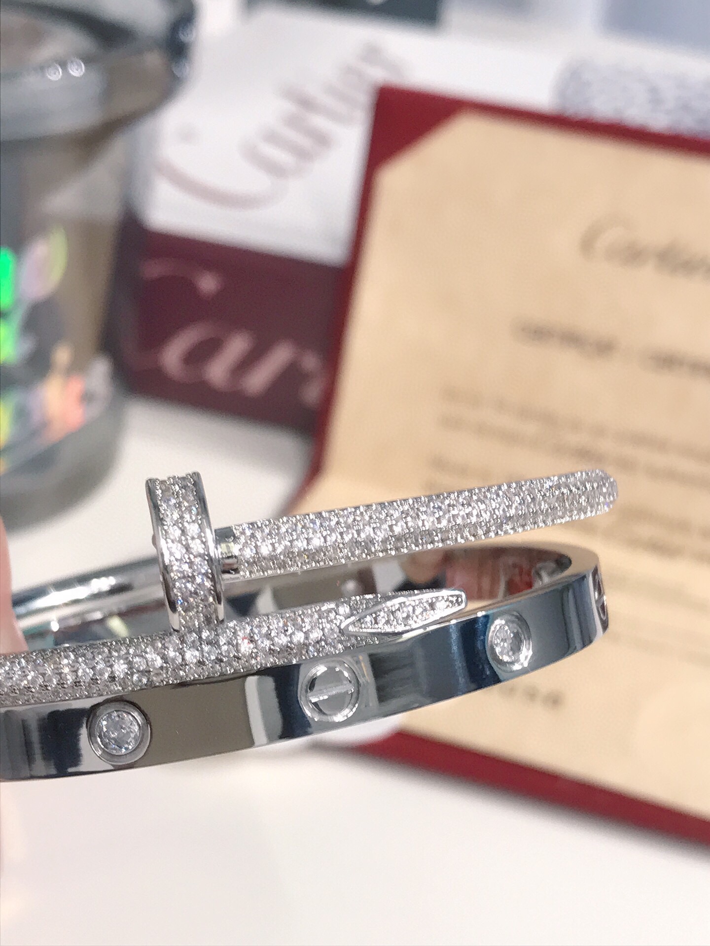 LOVE BRACELET, 4 DIAMONDS + JUSTE UN CLOU BRACELET, MEDIUM MODEL