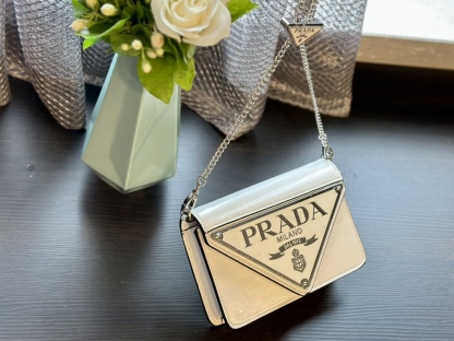Spazzolato Triangle Logo Plate Flap Chain Crossbody Bag