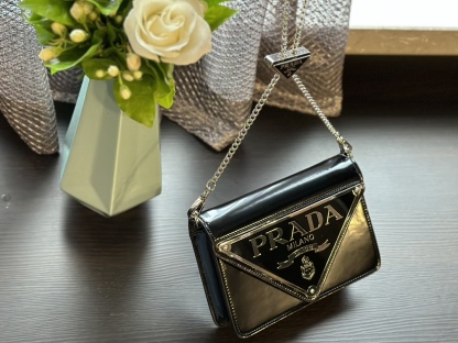 Spazzolato Triangle Logo Plate Flap Chain Crossbody Bag