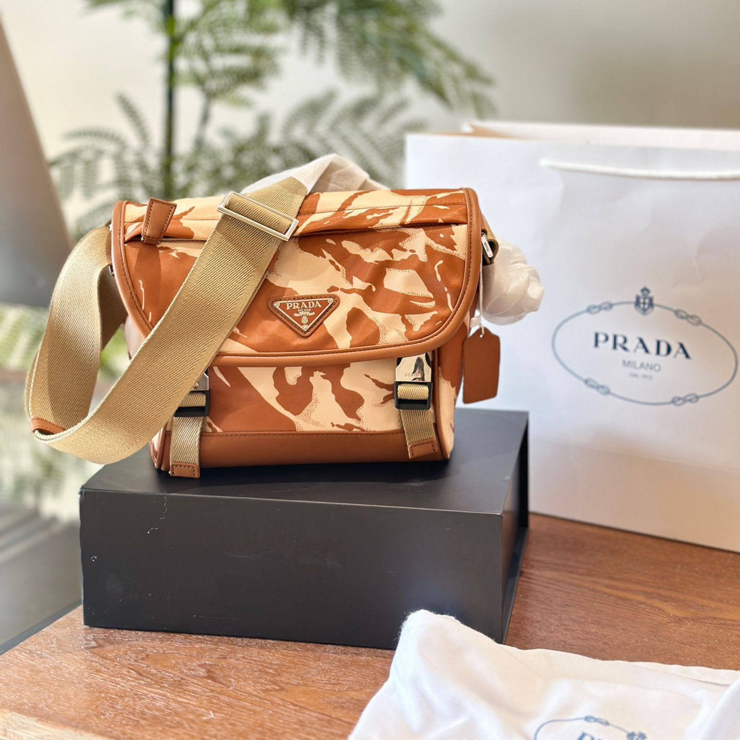 Re-Nylon and Saffiano leather shoulder bag