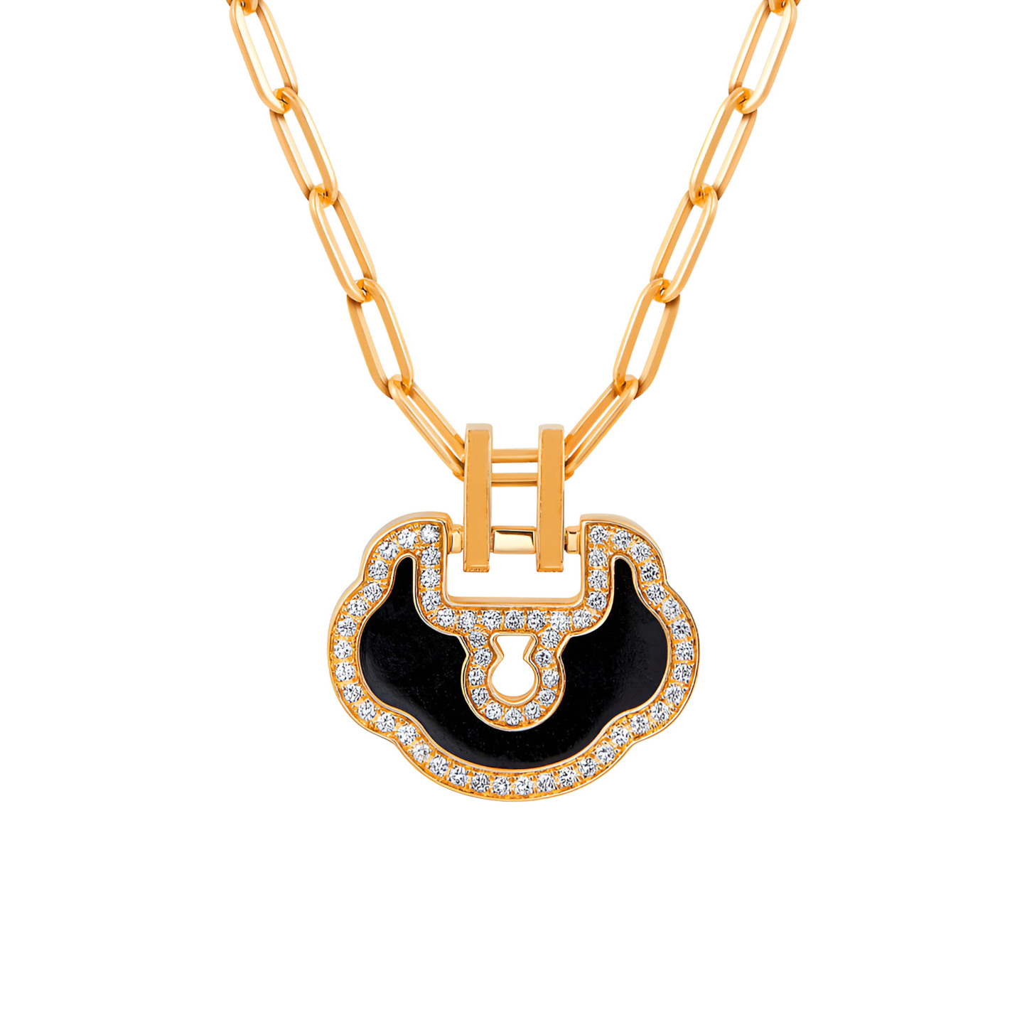 Medium Yu Yi necklace in 18K yellow gold with diamonds and jade