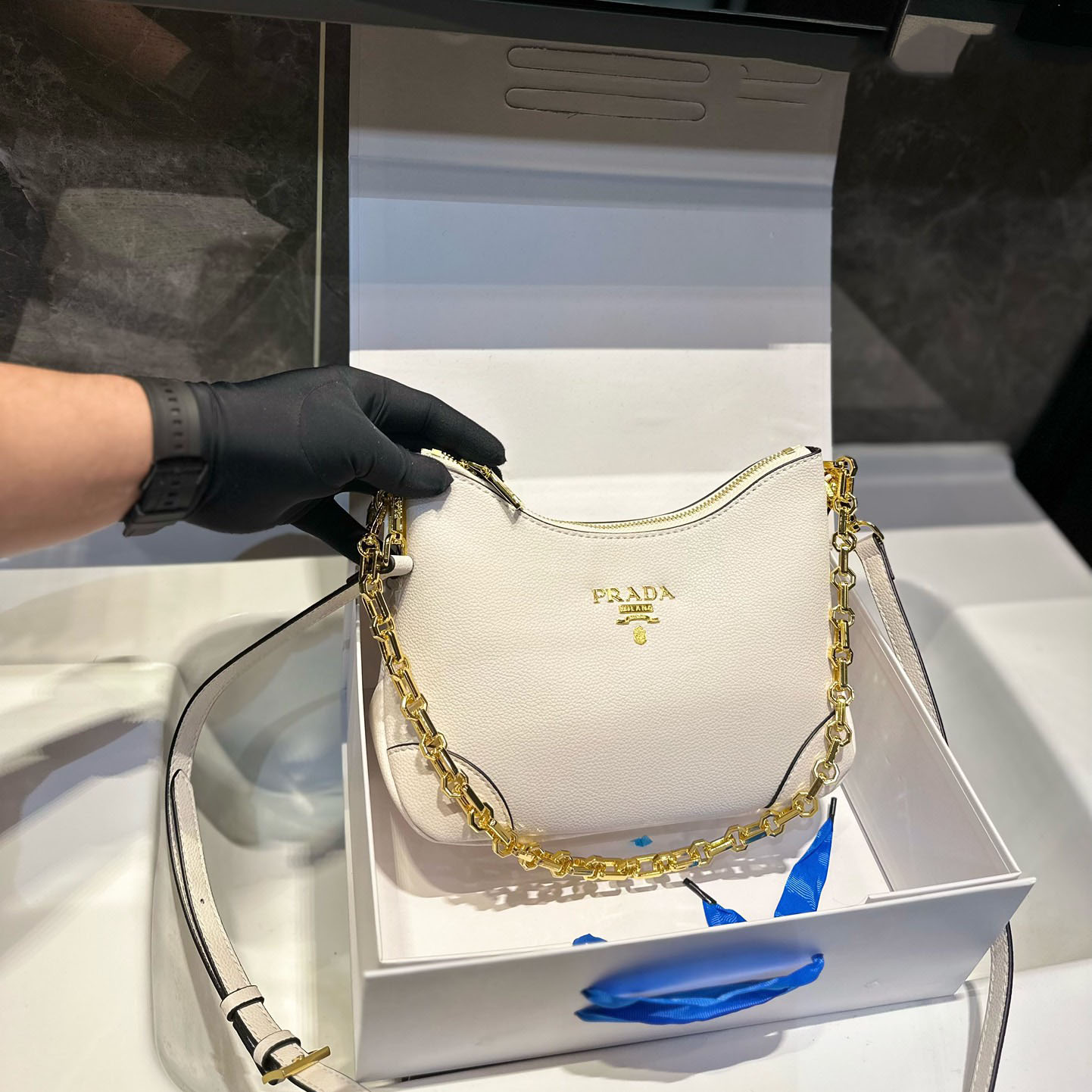 Vitello Phenix Leather Web Stripe Strap Crossbody