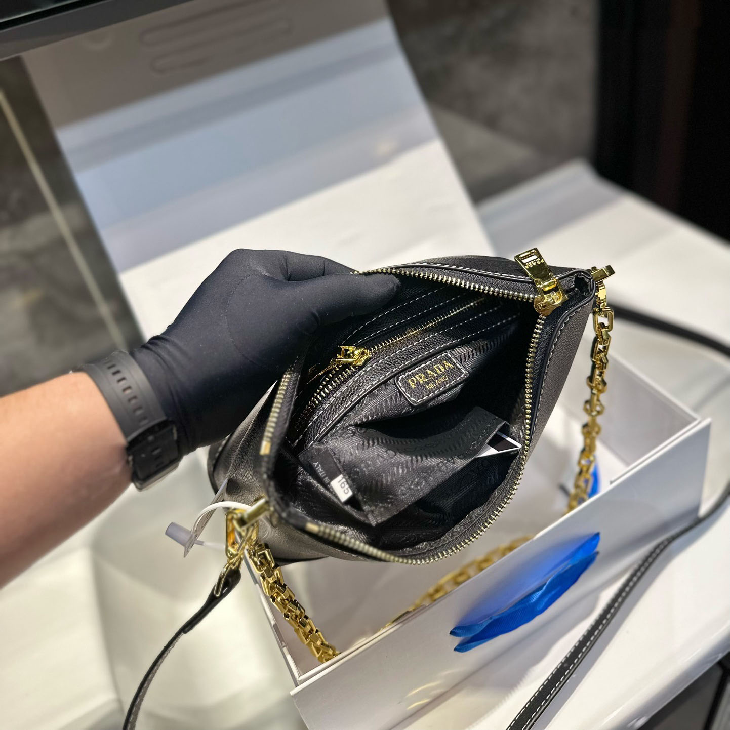 Vitello Phenix Leather Web Stripe Strap Crossbody