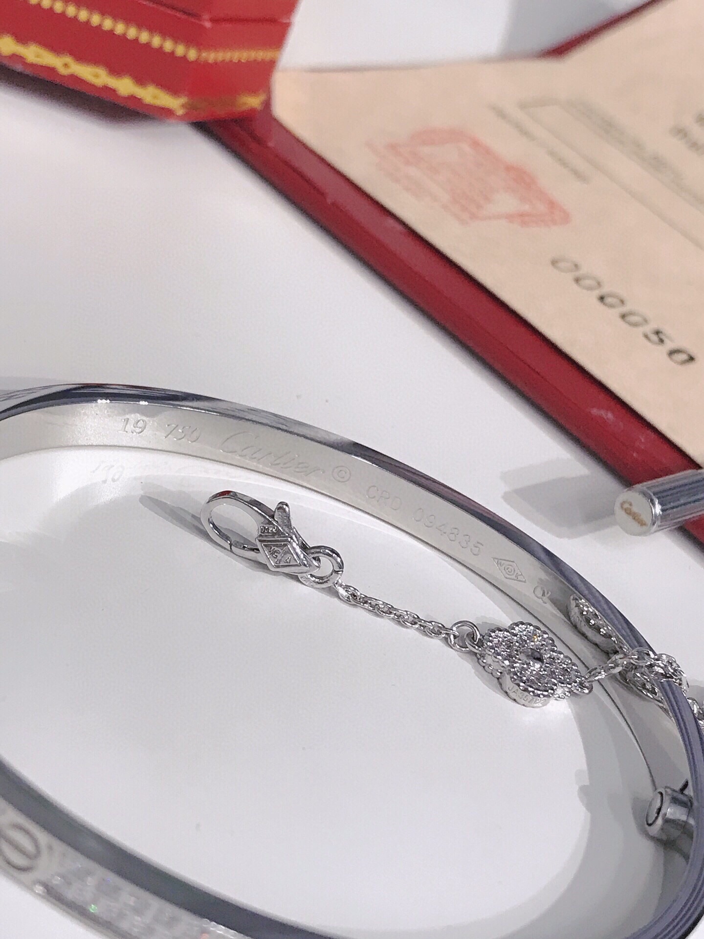 LOVE bracelet, small model, paved + Vintage Alhambra bracelet, 5 motifs