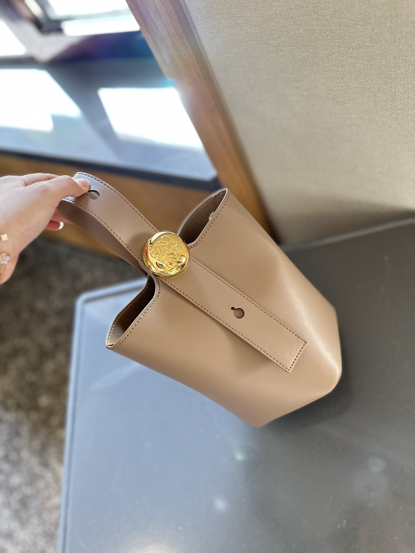 Pebble Bucket bag in soft grained calfskin