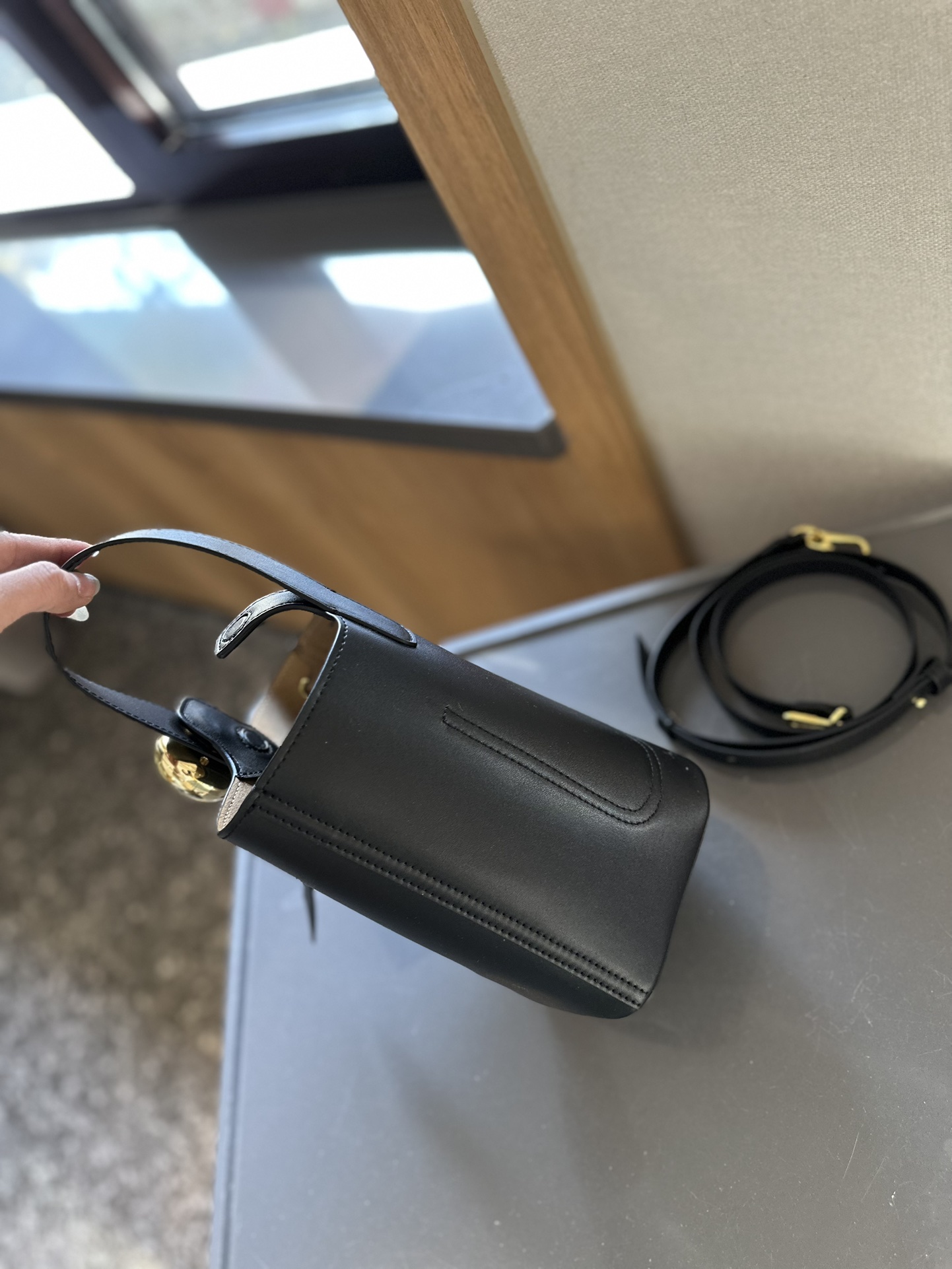 Pebble Bucket bag in soft grained calfskin