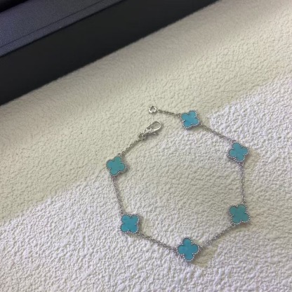 18K White Gold Turquoise 5 Motifs Vintage Alhambra Bracelet