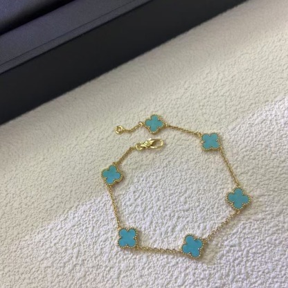 18K White Gold Turquoise 5 Motifs Vintage Alhambra Bracelet