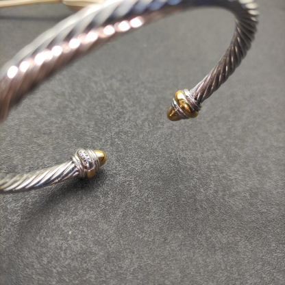 Classic Cable Bracelet Sterling Silver with 14K Yellow Gold and Prasiolite, 5mm
