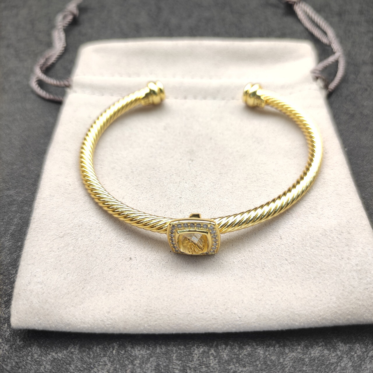 Cable Classics Bracelet with Yellow Agate and Diamonds 18K Yellow Gold 4mm