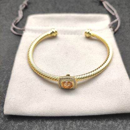 Cable Classics Bracelet with Rose Gold Agate and Diamonds 18K Yellow Gold 4mm