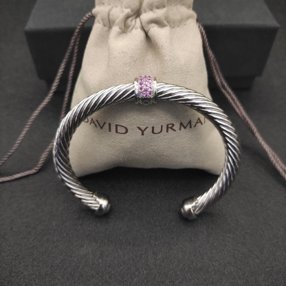 Classic Cable Station Bracelet Sterling Silver with Pave Diamonds, 7mm