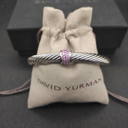 Classic Cable Station Bracelet Sterling Silver with Pave Diamonds, 7mm