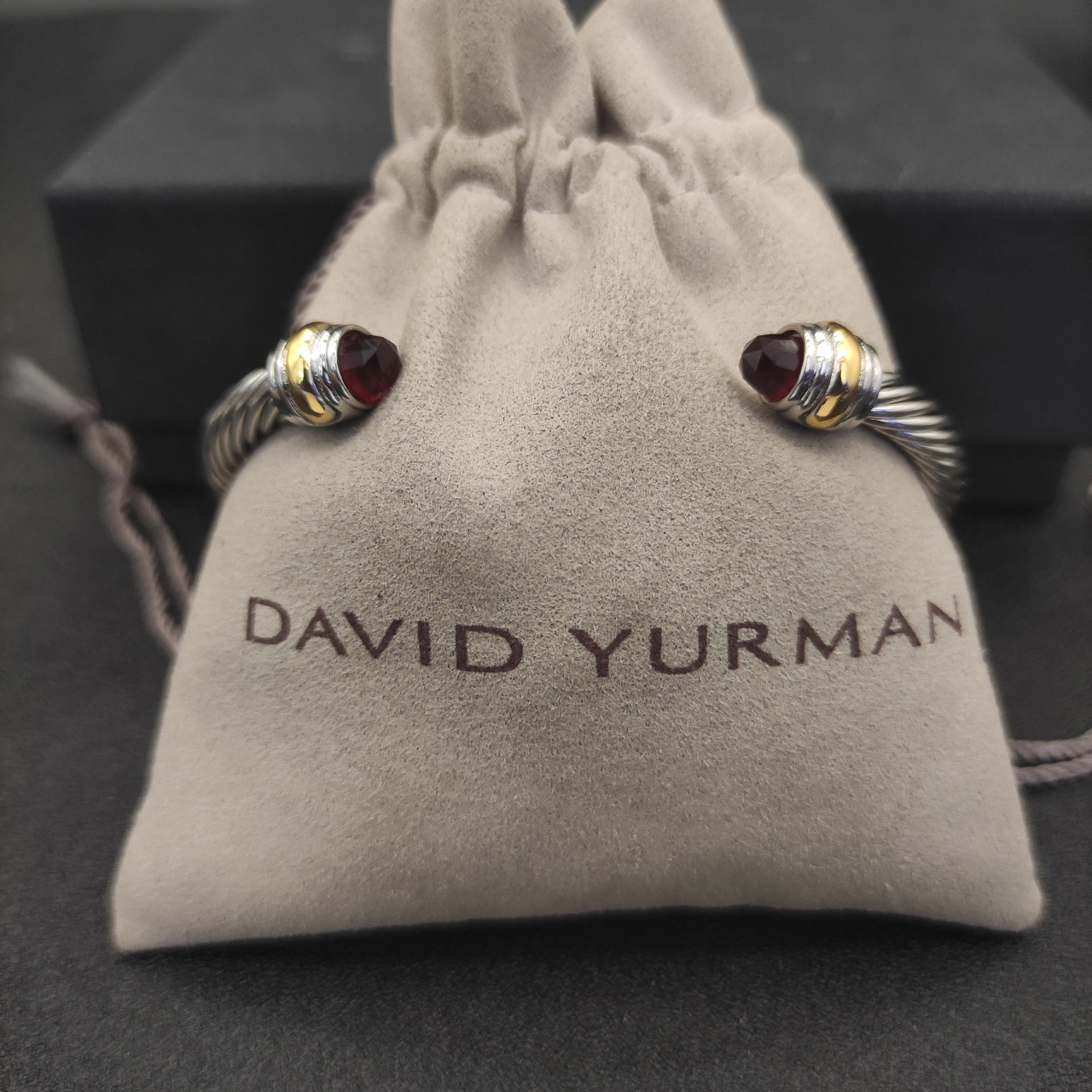 Classic Cable Bracelet Sterling Silver with 14K Yellow Gold and Red Topaz, 5mm