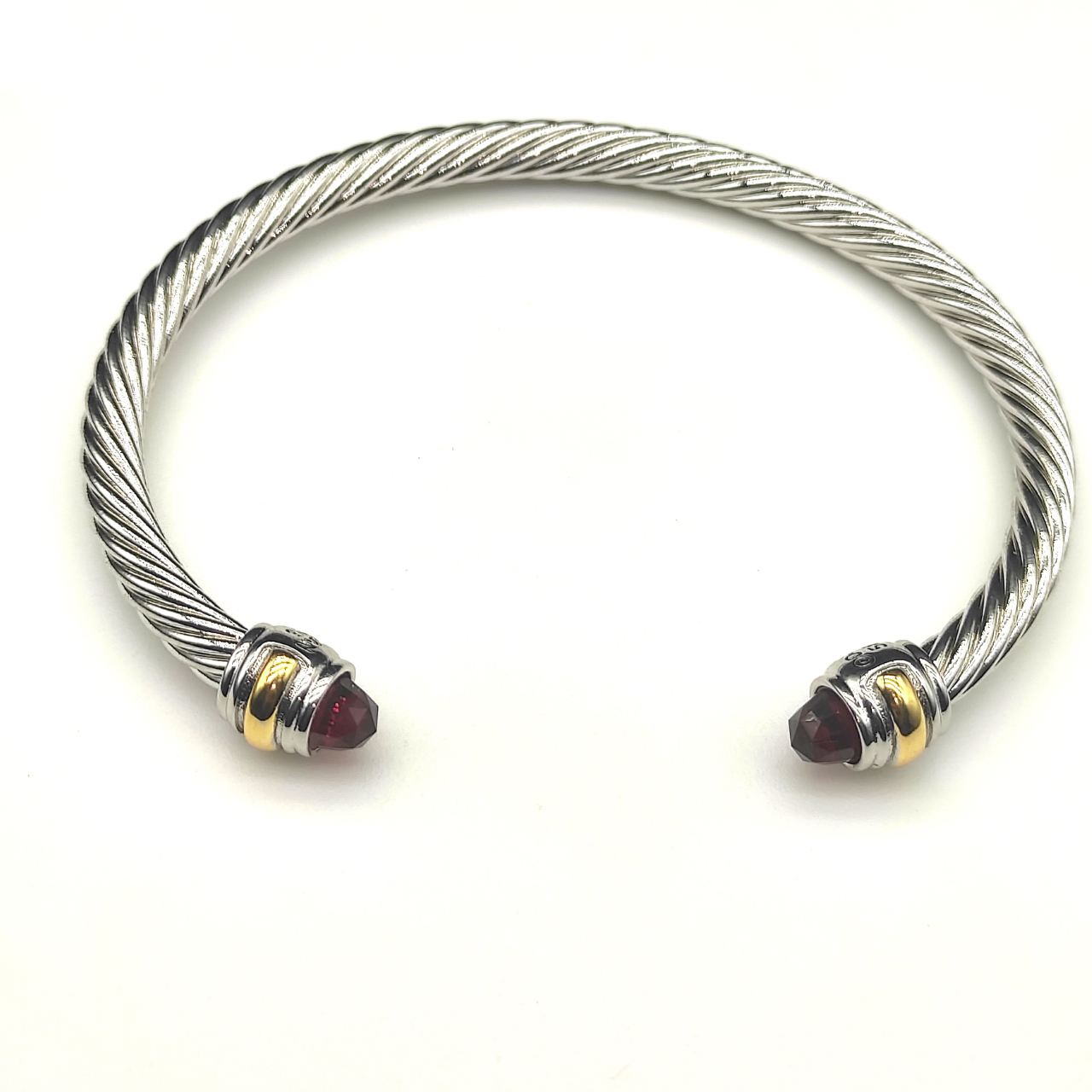 Classic Cable Bracelet Sterling Silver with 14K Yellow Gold and Red Topaz, 5mm