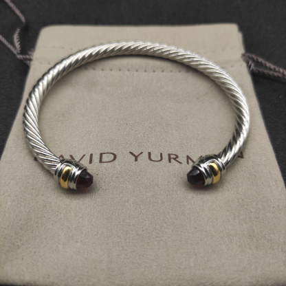 Classic Cable Bracelet Sterling Silver with 14K Yellow Gold and Red Topaz, 5mm