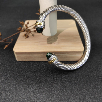 Classic Cable Bracelet Sterling Silver with 14K Yellow Gold and Prasiolite, 5mm