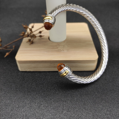Classic Cable Bracelet Sterling Silver with 14K Yellow Gold and Citrine, 5mm
