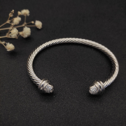 Classic Cable Bracelet Silver and  Half Diamonds 7 MM
