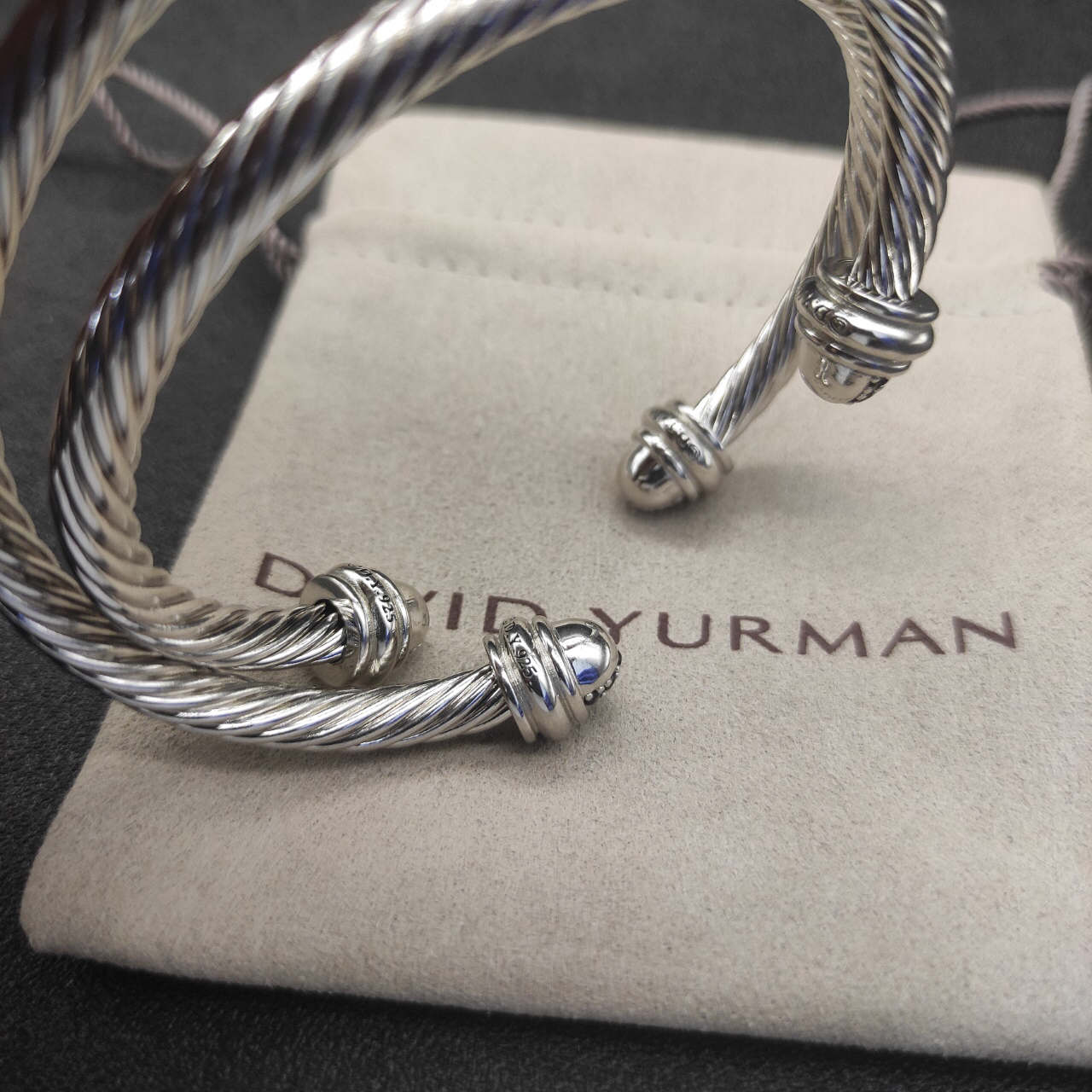 Classic Cable Bracelet Silver and  Half Diamonds 7 MM