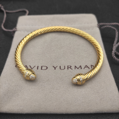 Classic Cable Bracelet Yellow Gold and  Half Diamonds 5 MM