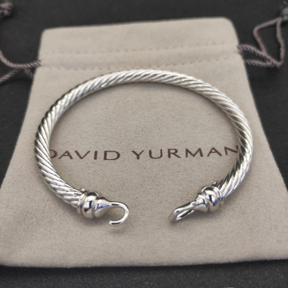 Buckle Classic Cable Bracelet Sterling Silver with 18K White Gold, 5mm