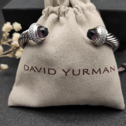 Cable Bracelet Sterling Silver with Amethyst and Diamonds, 7mm