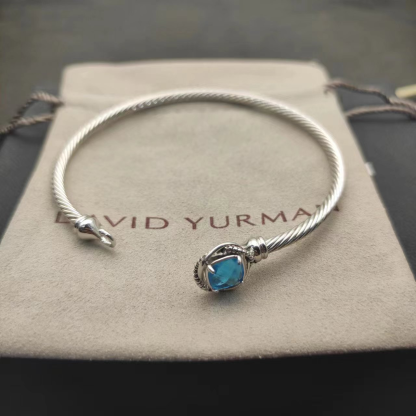 Cable Classics Bracelet, Blue Gemstone and Bead Detail, Sterling Silver, 3mm