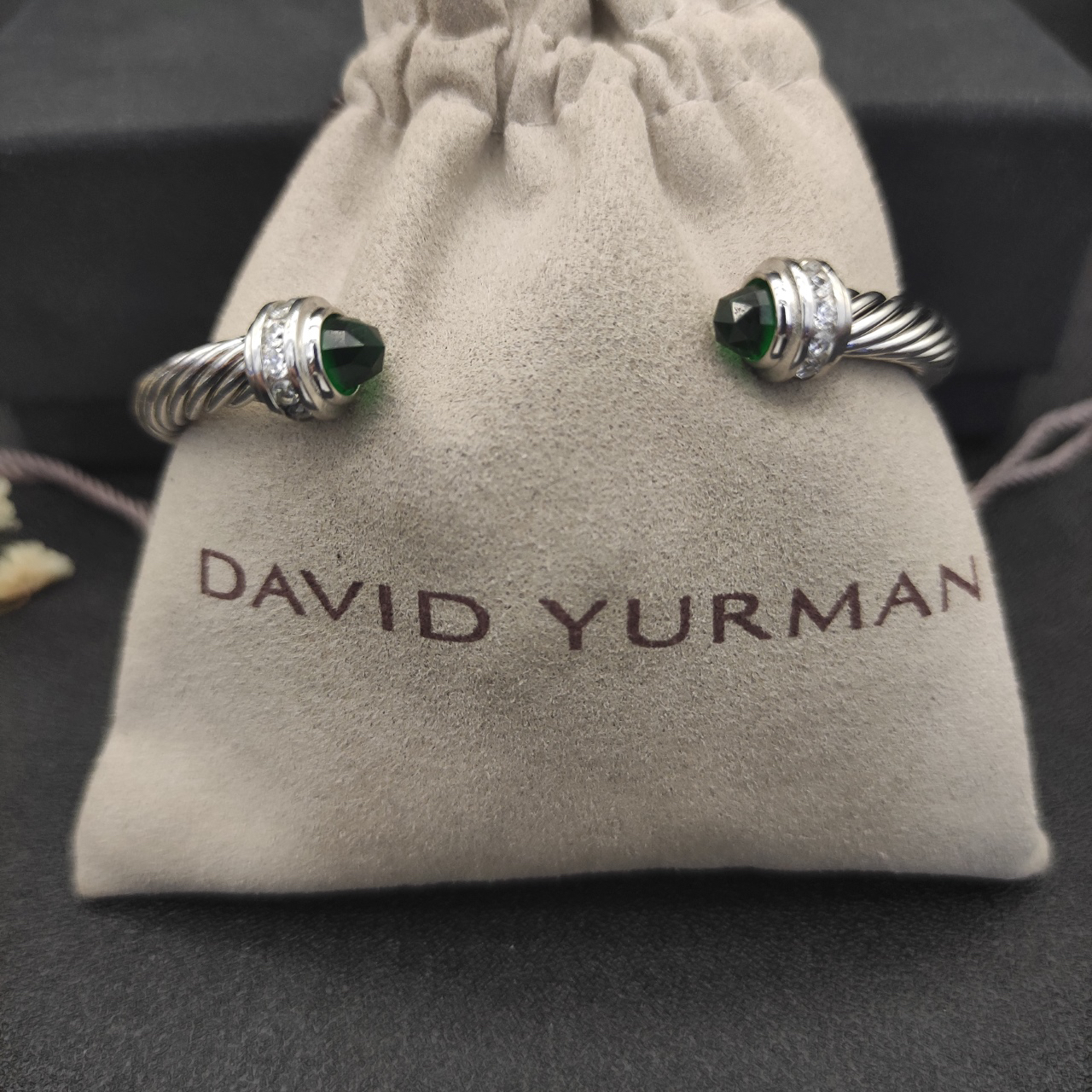 Classic Cable Bracelet Sterling Silver with Prasiolite and Diamonds, 5mm