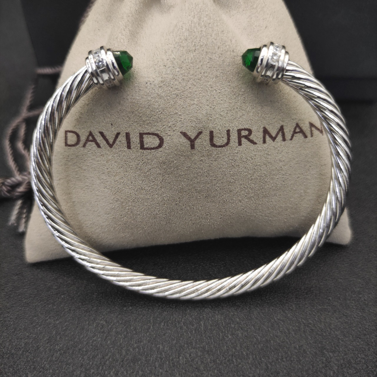 Classic Cable Bracelet Sterling Silver with Prasiolite and Diamonds, 5mm