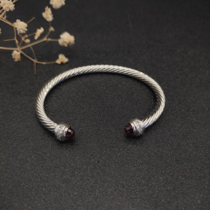 Classic Cable Bracelet Sterling Silver with Almandine and Diamonds, 5mm