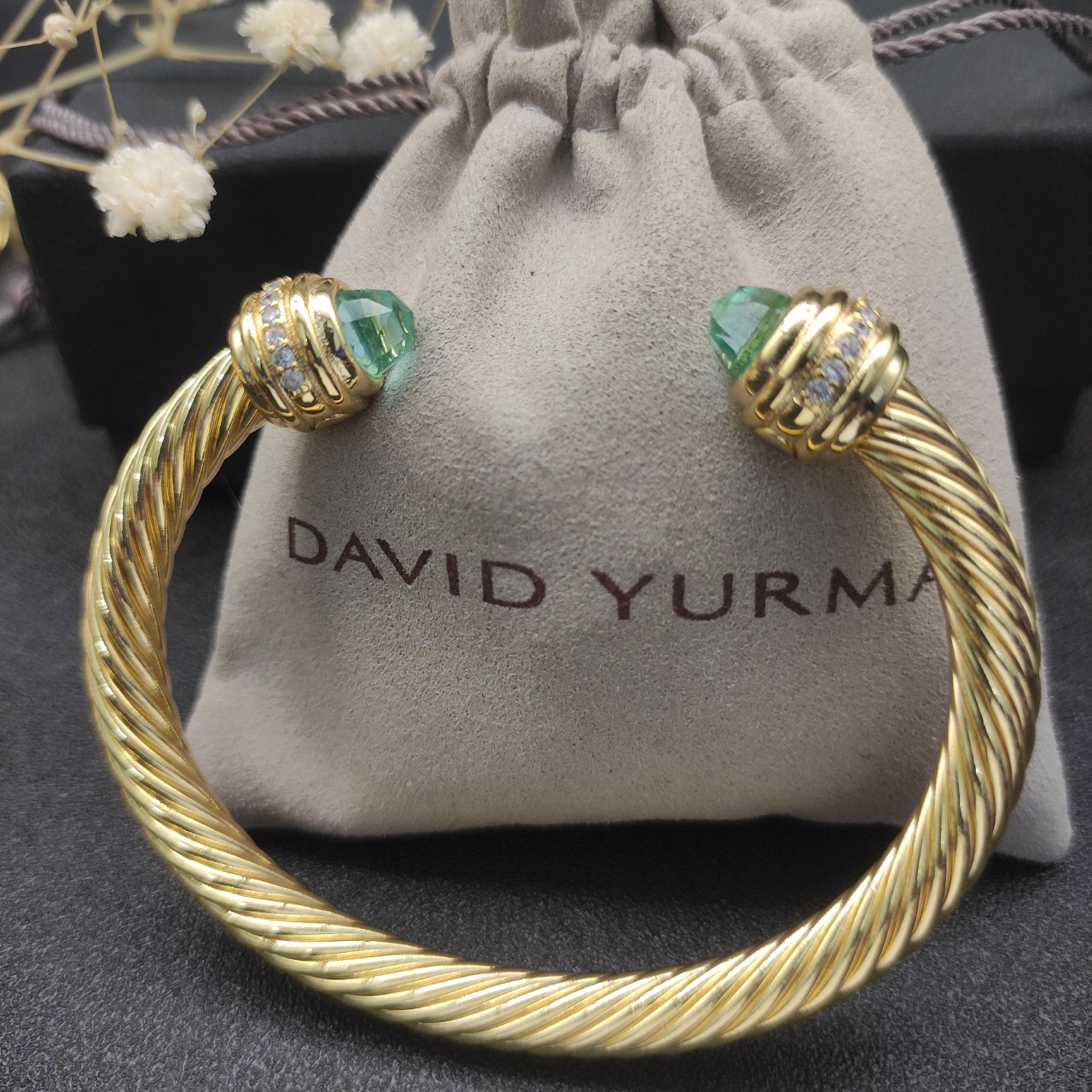 Classic Cablespira® Bracelet 18K Yellow Gold with Aquamarine And Half Diamonds, 7mm