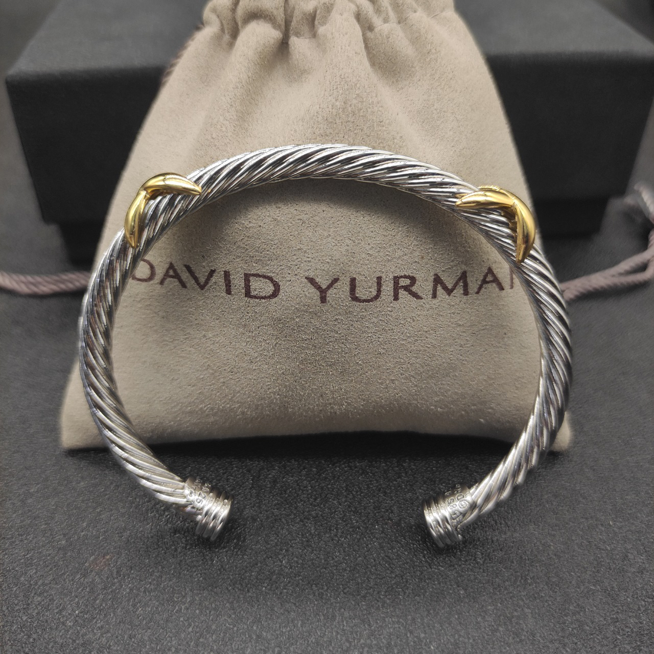 X Classic Cable Station Bracelet Sterling Silver with 14K Yellow Gold, 5mm