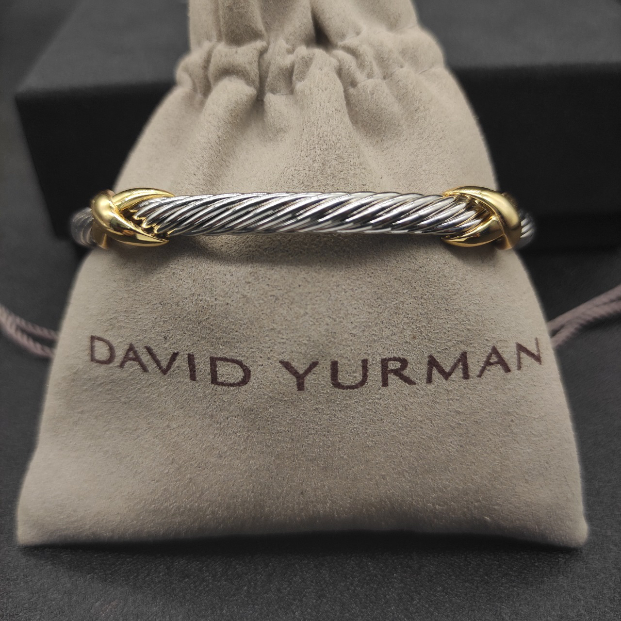 X Classic Cable Station Bracelet Sterling Silver with 14K Yellow Gold, 5mm