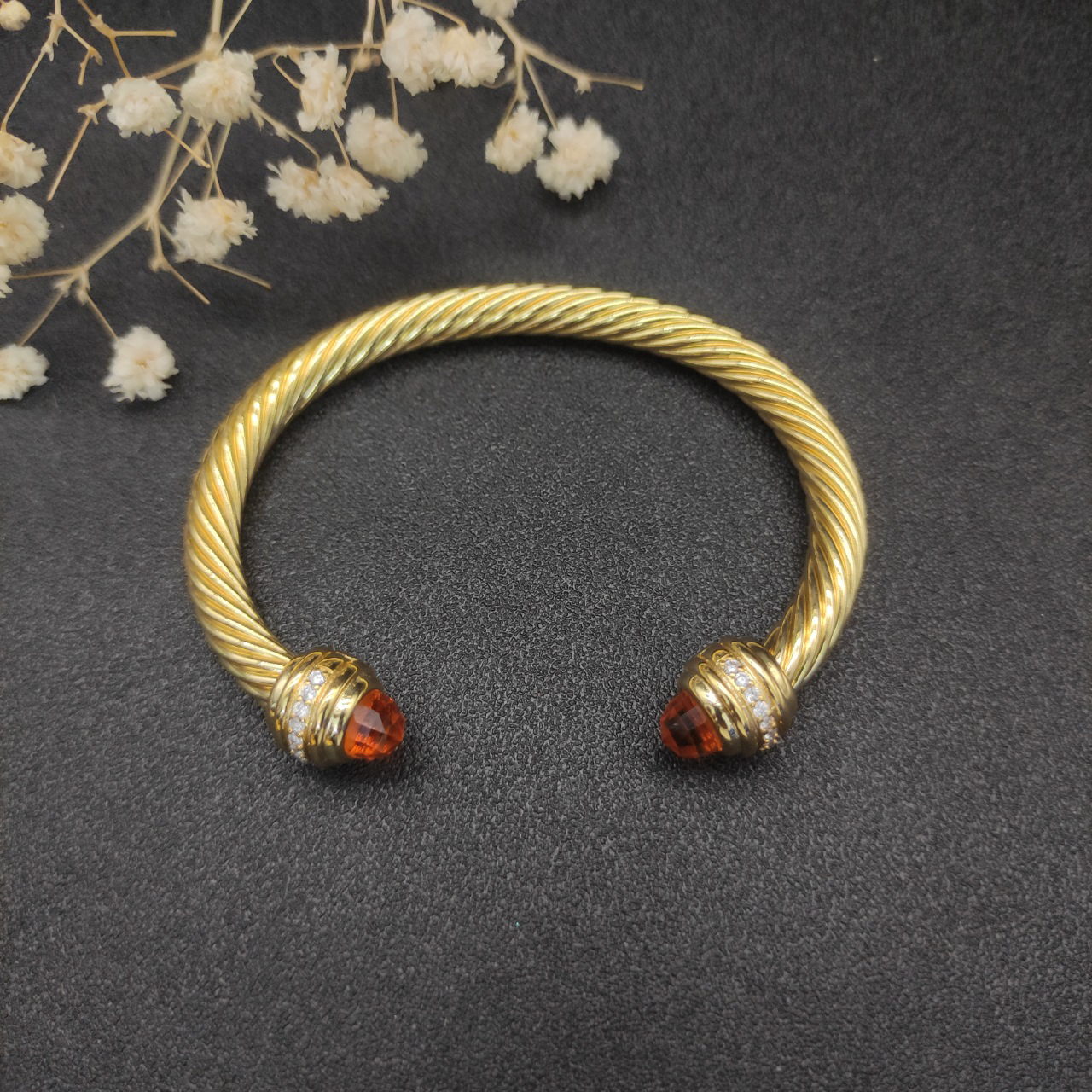 [Copy]Classic Cablespira® Bracelet 18K Yellow Gold with Half Diamonds, 7mm