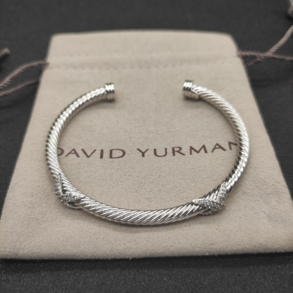 X Classic Cable Station Bracelet Sterling Silver with Diamonds, 4mm