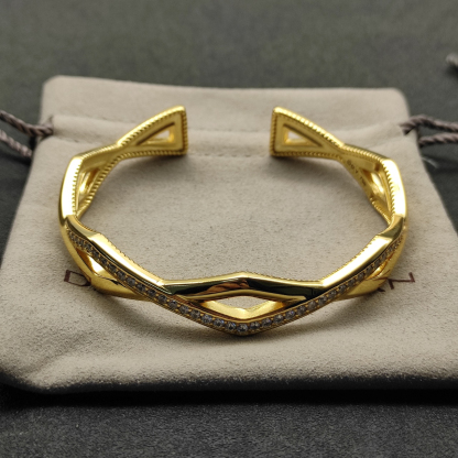 [Copy]Zig Zag Stax™ Two Row Cuff Bracelet Sterling gold with Diamonds, 13mm