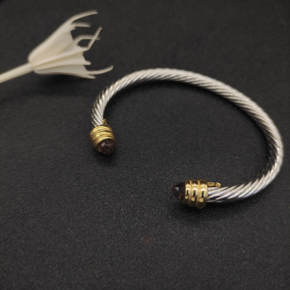 Classic Cable Bracelet Sterling Silver with Amethyst and Diamonds, 5mm