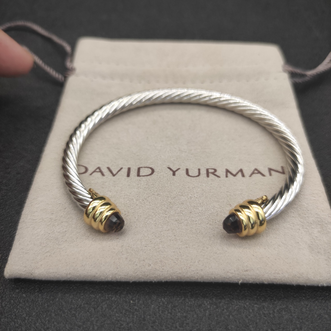 Classic Cable Bracelet Sterling Silver with Amethyst and Diamonds, 5mm
