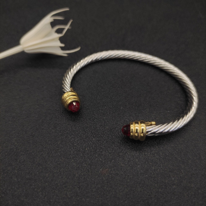 Classic Cable Bracelet Sterling Silver with Red Crystal and Diamonds, 5mm