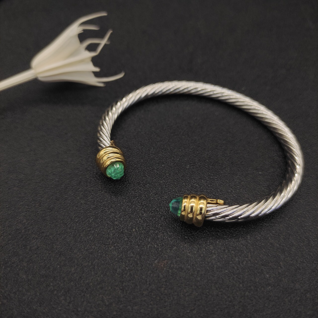 Classic Cable Bracelet Sterling Silver with Aquamarine and Diamonds, 5mm