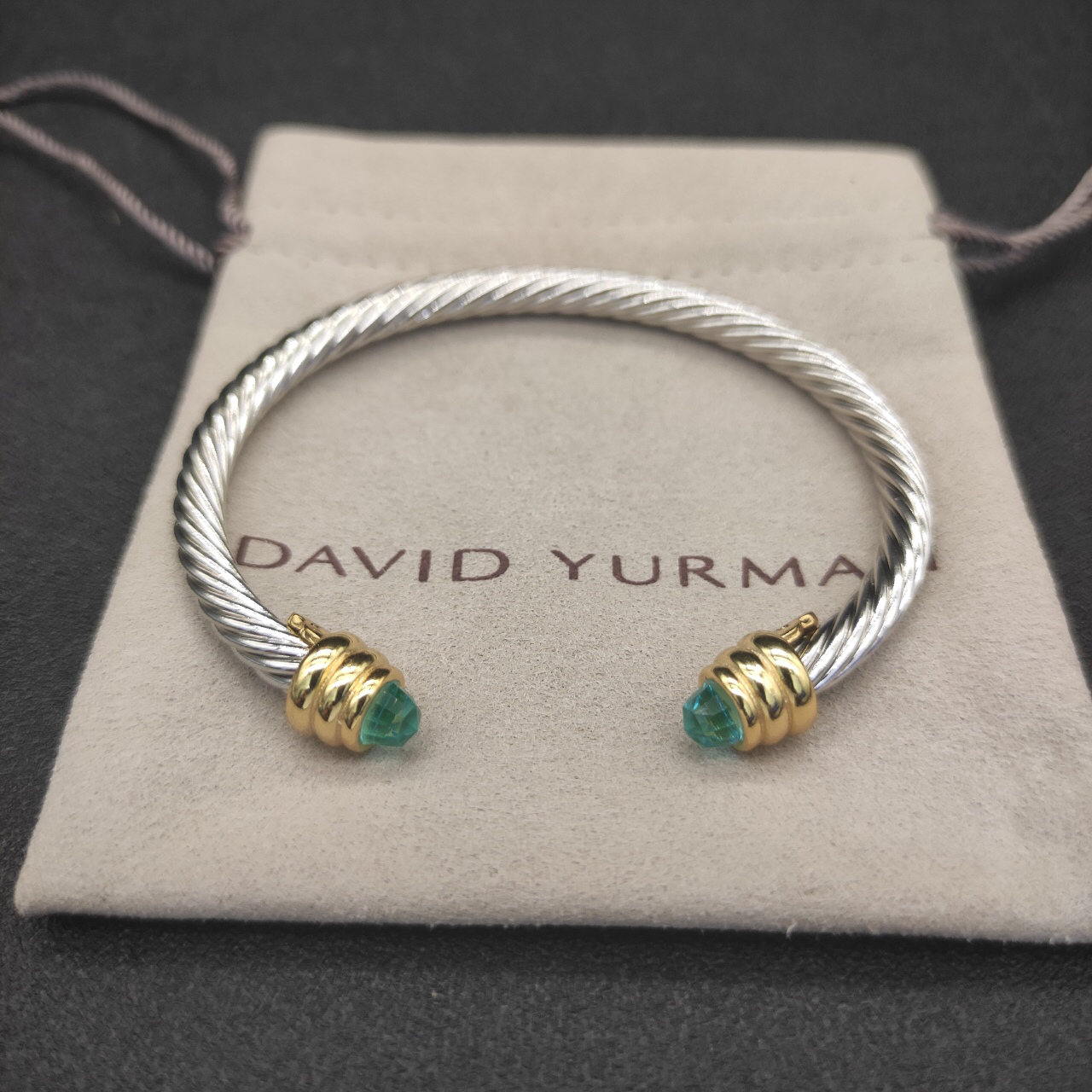 Classic Cable Bracelet Sterling Silver with Aquamarine and Diamonds, 5mm