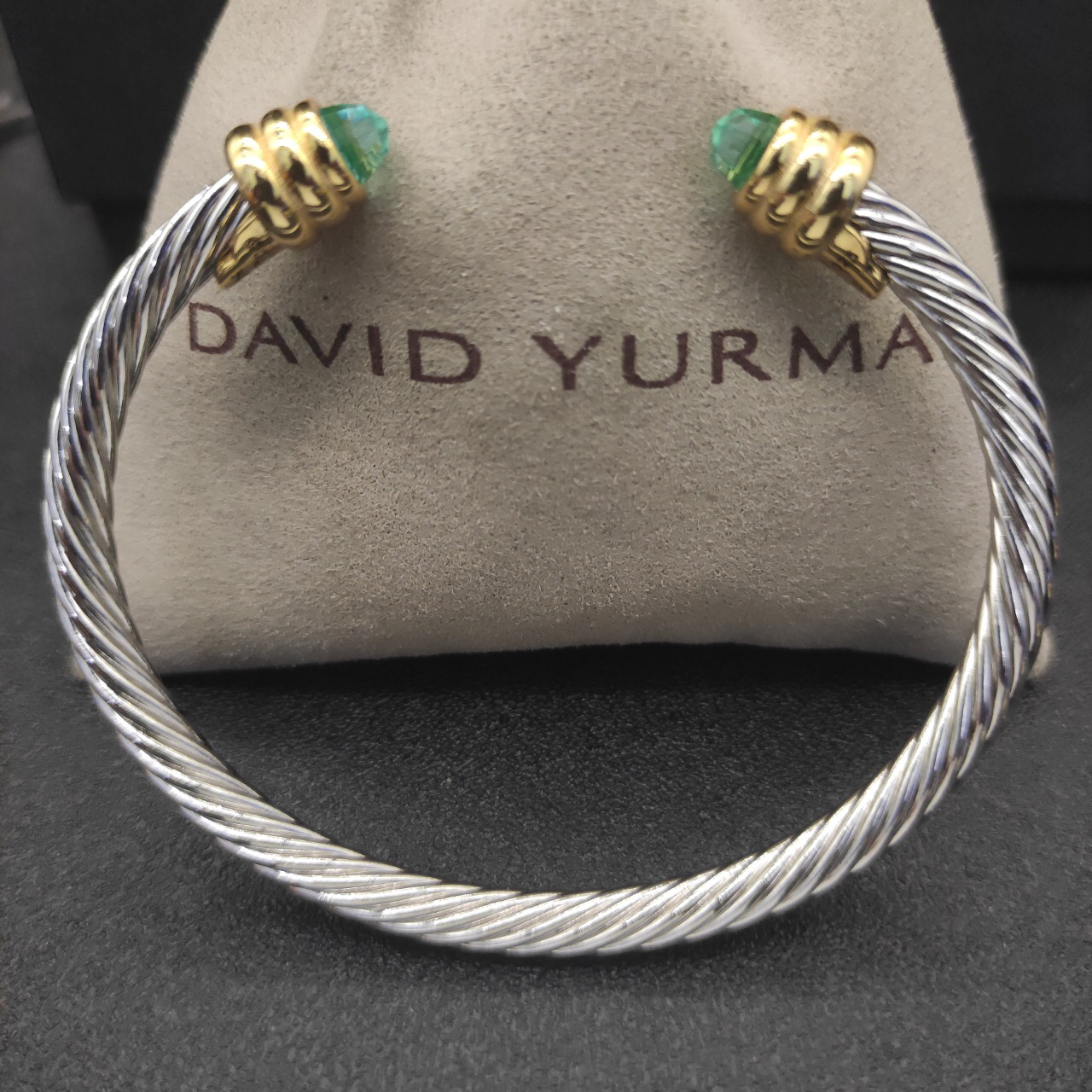 Classic Cable Bracelet Sterling Silver with Aquamarine and Diamonds, 5mm