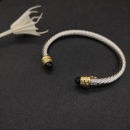 Classic Cable Bracelet Sterling Silver with Black Crystal and Diamonds, 5mm